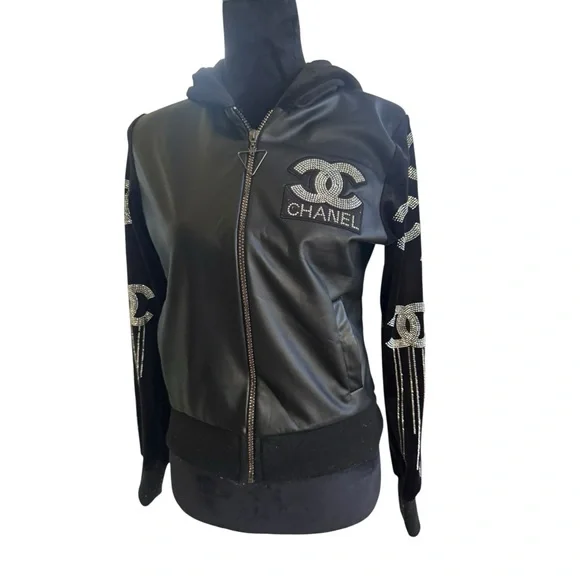 CC Black Bomber Jacket with Silver Details - Picture 2 of 12